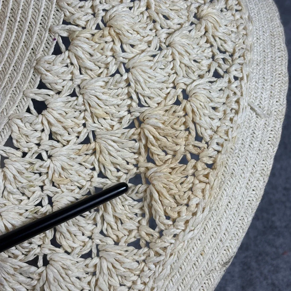 Nine West Womens Wide Brim Floppy Sun Hat OS Cream Crochet Straw Beach Summer